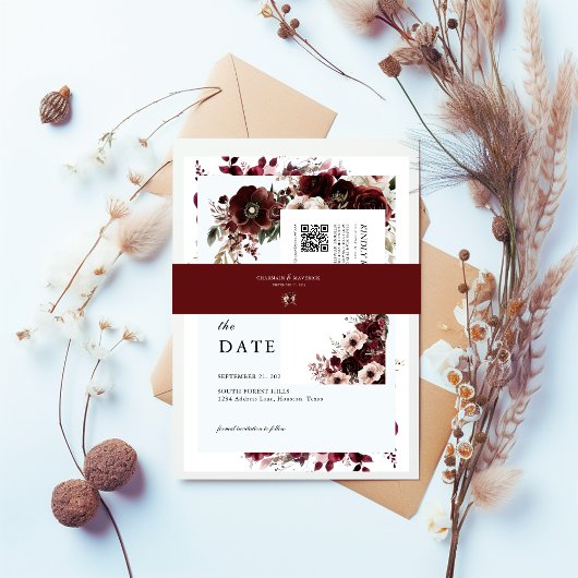 Elegant Maroon Burgundy Wedding Einladungsbanderole
