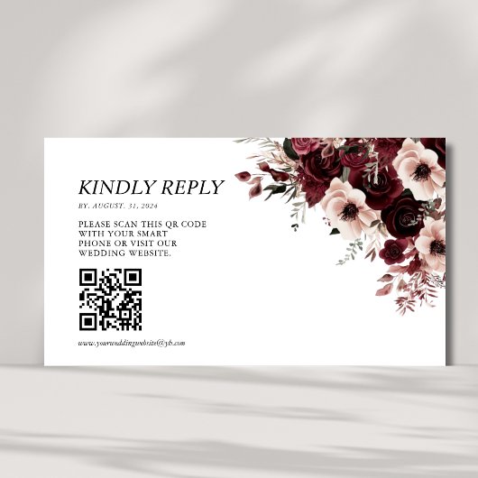 Elegant Maroon Burgundy Wedding QR Code Begleitkarte