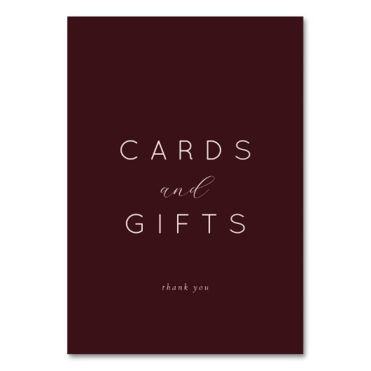 Elegant Maroon Calligraphy Tischnummer (Vorderseite)