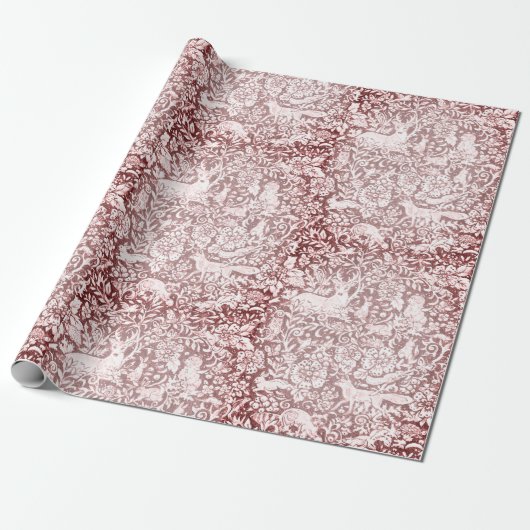 Elegant Maroon Christmas Woodland Animals Rentier Geschenkpapier (Ungerollt)