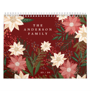 Elegant Maroon Familienname Poinsettia Weihnachten Kalender