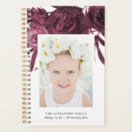 Elegant Maroon Floral Bouquet mit Name und Foto Planer