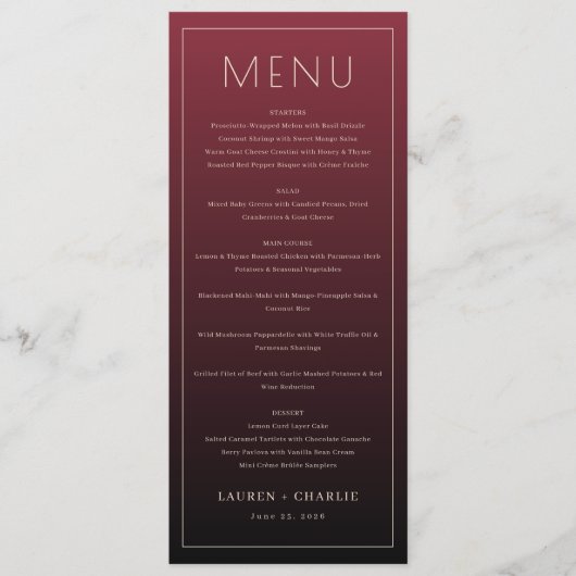 Elegant Maroon Formal Menu Menükarte (Vorderseite)