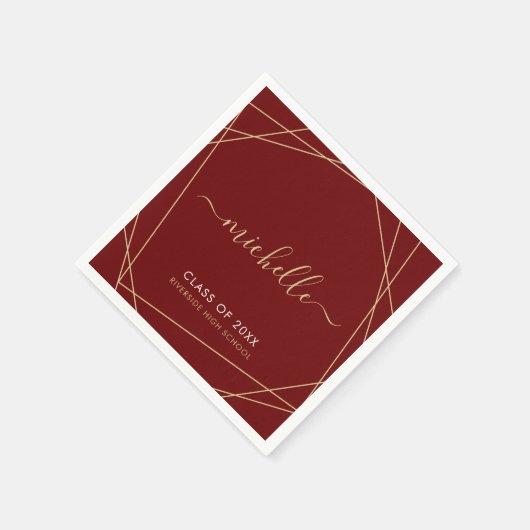 Elegant Maroon Gold Abschluss Name Geometric Serviette (Ecke)