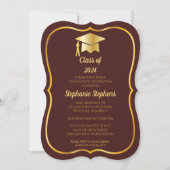 Elegant Maroon | Gold Cap Graduation Party Einladung (Vorderseite)