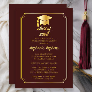 Elegant Maroon   Gold Cap Uni-Abschluss Party Einladung