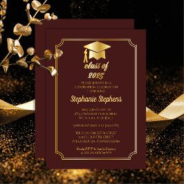 Elegant Maroon | Gold Cap Uni-Abschluss Party Einladung