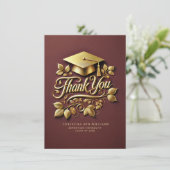 Elegant Maroon Gold Grad Cap Leaf Abschluss Dankeskarte (Stehend Vorderseite)