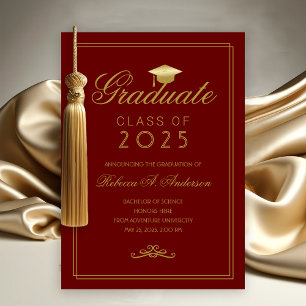 Elegant Maroon Gold Grad Cap Uni-Abschluss Ankündigung