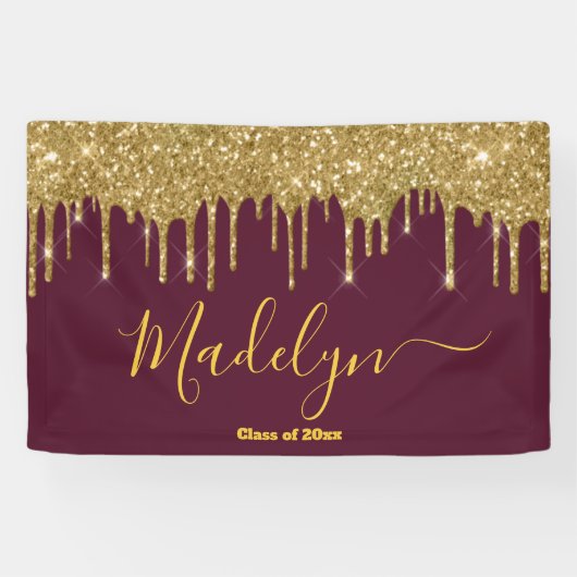 Elegant Maroon Gold Graduation Party Class of 2024 Banner (Horizontal)