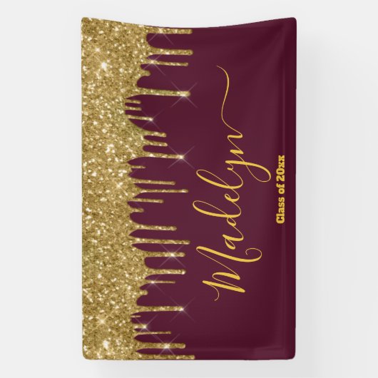 Elegant Maroon Gold Graduation Party Class of 2024 Banner (Vertikal)