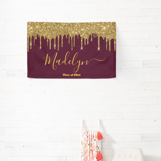 Elegant Maroon Gold Graduation Party Class of 2024 Banner (InSitu)