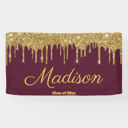 Elegant Maroon Gold Graduation Party Class of 2024 Banner (Horizontal)
