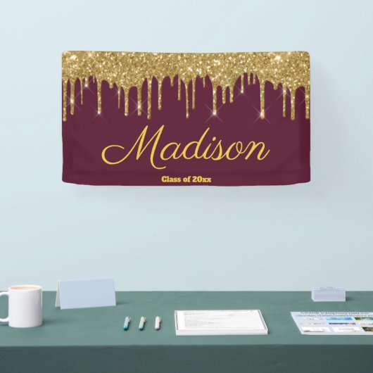 Elegant Maroon Gold Graduation Party Class of 2024 Banner (Messe)