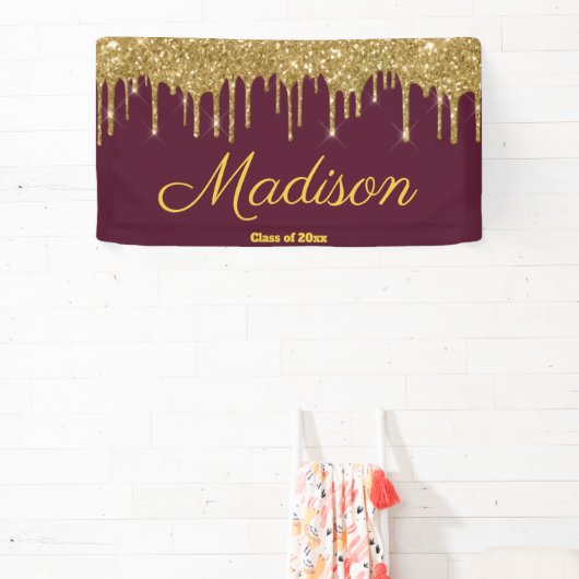 Elegant Maroon Gold Graduation Party Class of 2024 Banner (InSitu)