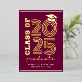 Elegant Maroon Gold Highschool Grad Ankündigung (Stehend vorne)