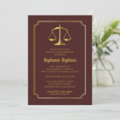 Elegant Maroon Gold Law Attorney Graduation Party Einladung (Stehend Vorderseite)
