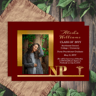 Elegant Maroon Gold NP Nurse Practitioner Ankündigung
