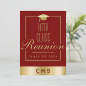 Elegant Maroon Gold Script 10th Class Wiedersehen Einladung (Stehend Vorderseite)