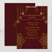 Elegant Maroon & Gold Wedding Invitation Einladung (Vorne/Hinten)