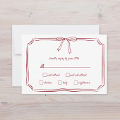 Elegant Maroon Hand Gezeichnet Bow Timeless Weddin RSVP Karte