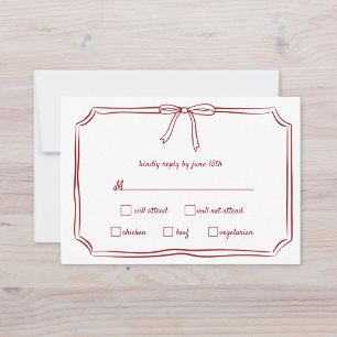 Elegant Maroon Hand Gezeichnet Bow Timeless Weddin RSVP Karte