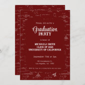 Elegant Maroon Hand-Lettering Math Graduation Einladung (Vorne/Hinten)