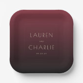 Elegant Maroon Minimalist Names Pappteller (Vorderseite)