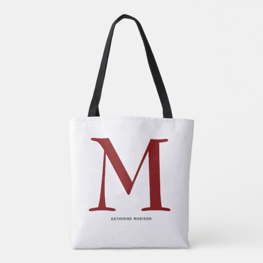 Elegant Maroon Monogram Name Tasche (Rückseite)