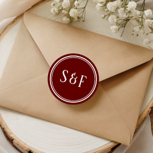 Elegant Maroon Monogram Umschlag Aufkleber