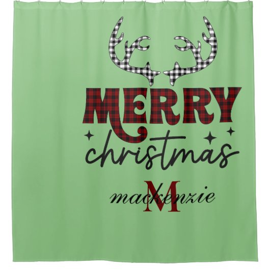 Elegant Maroon & Orange Monogram Frohe Weihnachten Duschvorhang (Vorderseite)