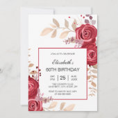 Elegant Maroon Rose Blumengrün Geburtstag Einladung (Vorderseite)