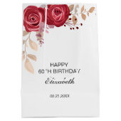 Elegant Maroon Rose Blumengrün Geburtstag Mittlere Geschenktüte (Rückseite)