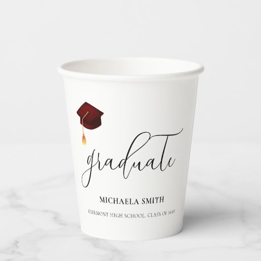 Elegant Maroon Script High School Graduate Pappbecher (Rückseite)