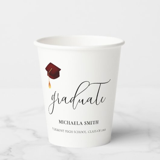 Elegant Maroon Script High School Graduate Pappbecher (Vorderseite)