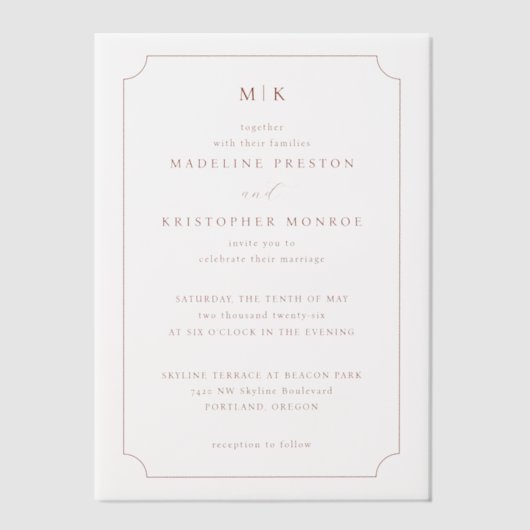 Elegant Maroon Vintage Wedding Invitation Pergament Einladungen (Vorderseite)