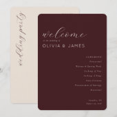 Elegant Maroon Wedding Schedule Programm (Vorne/Hinten)