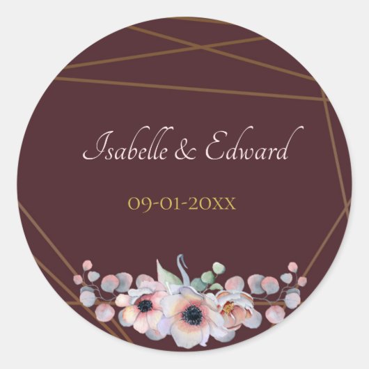 Elegant Marsala Blush Anemone Blume Hochzeit Runder Aufkleber (Vorderseite)