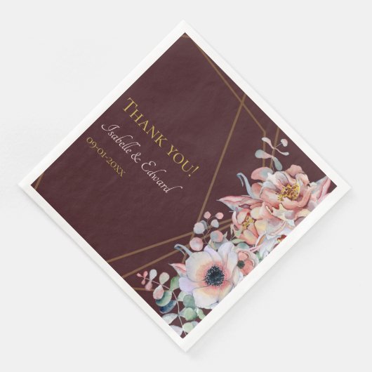 Elegant Marsala Blush Anemone Blume Hochzeit Serviette (Ecke)