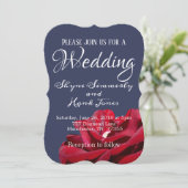 Elegant Marsala Burgundy Bloral Navy Blue Wedding Einladung (Stehend Vorderseite)