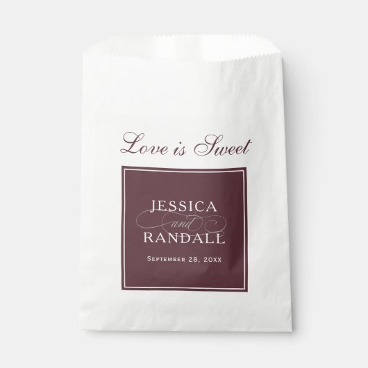 Elegant Marsala Burgundy Red Liebe ist süß Geschenktütchen (Vorderseite)