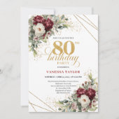 Elegant Marsala Floral Greenery 80th Birthday Einladung (Vorderseite)