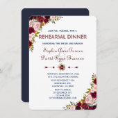 Elegant Marsala Floral Navy Blue Probe Dinner Einladung (Vorne/Hinten)