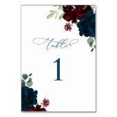 Elegant Marsala & Navy Blume Tabelle 1 Hochzeit Tischnummer (Rückseite)