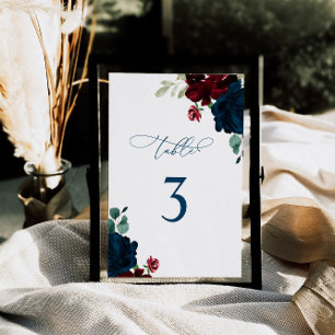 Elegant Marsala & Navy Blume Tabelle 3 Hochzeit Tischnummer