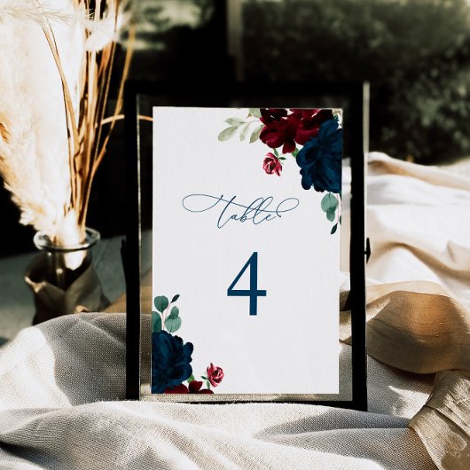 Elegant Marsala & Navy Blume Tabelle 4 Hochzeit Tischnummer