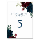 Elegant Marsala & Navy Blume Tabelle 5 Hochzeit Tischnummer (Rückseite)
