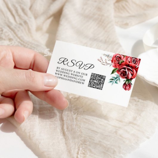 Elegant Marsala Rote Rose Rustic Wedding QR UAWG Begleitkarte