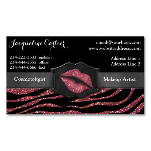 Elegant Marsala Zebra Glitzer Kiss Kosmetologin Magnetische Visitenkarte