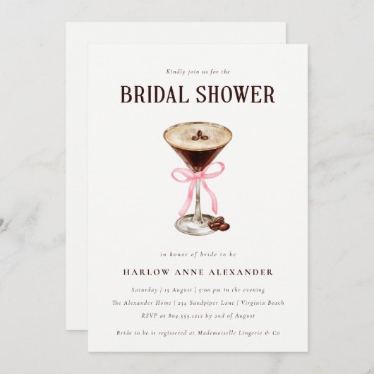 Elegant Martini Cocktail Bridal Dusche Einladung (Vorne/Hinten)